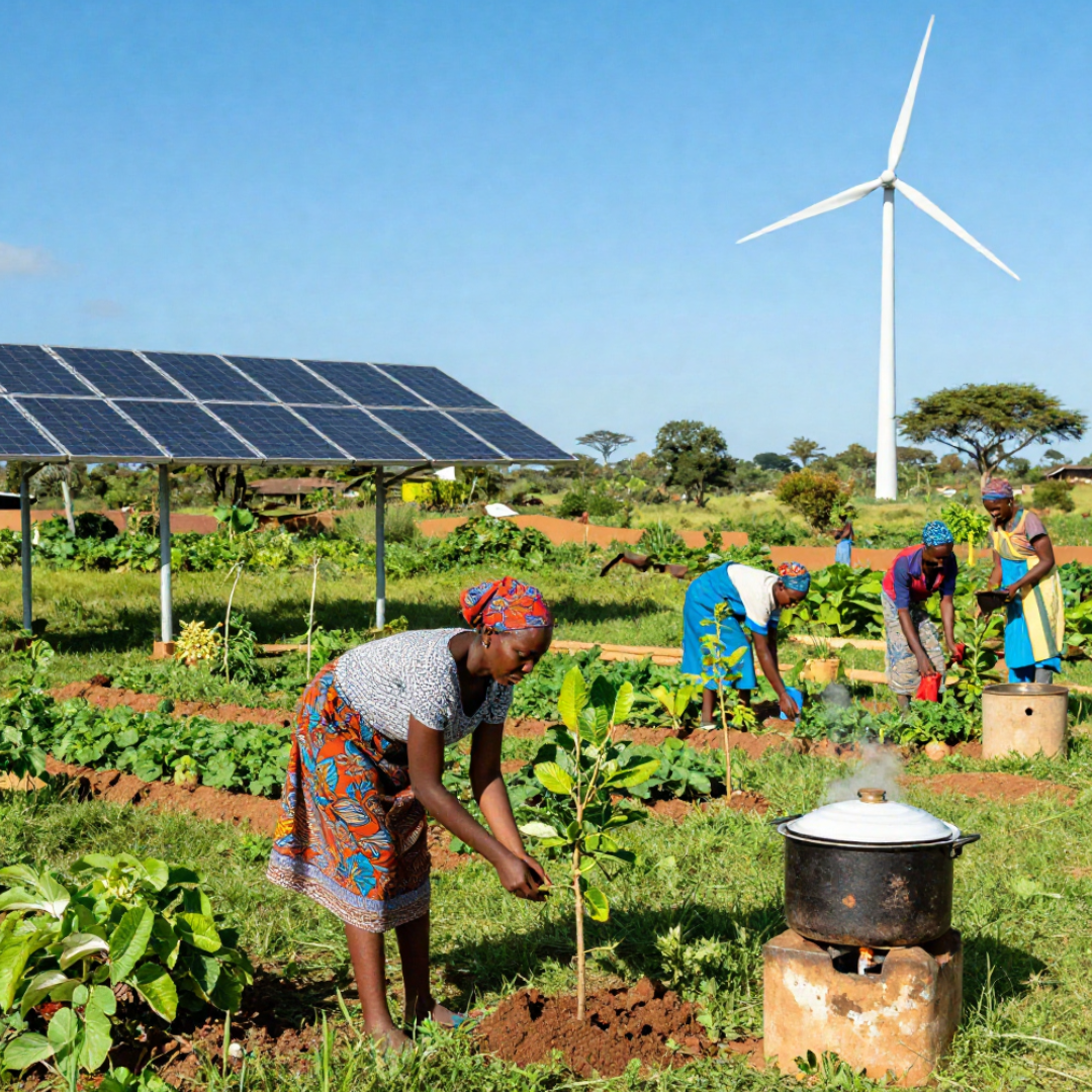 Climate resilience and renewable energy supporting sustainable development.